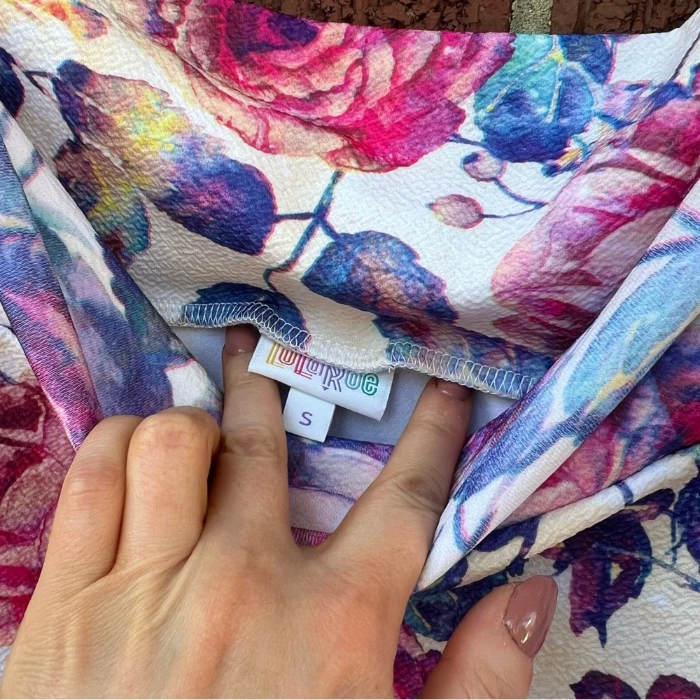 LuLaRoe White Pink and Blue Rose Floral High Rise Pencil Skirt